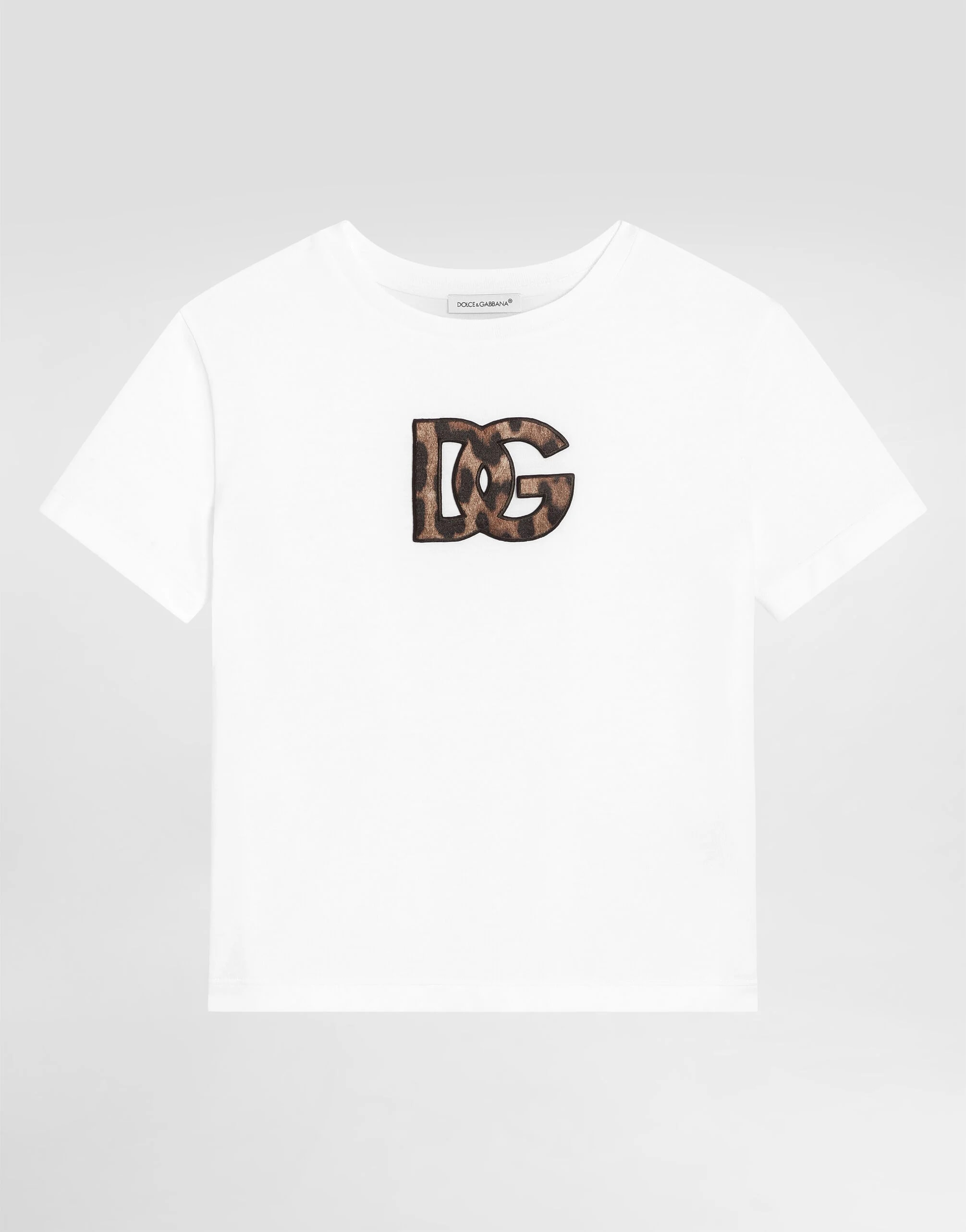 Dolce & Gabbana Kids Cotton T-Shirt with Leopard-Print DG Patch