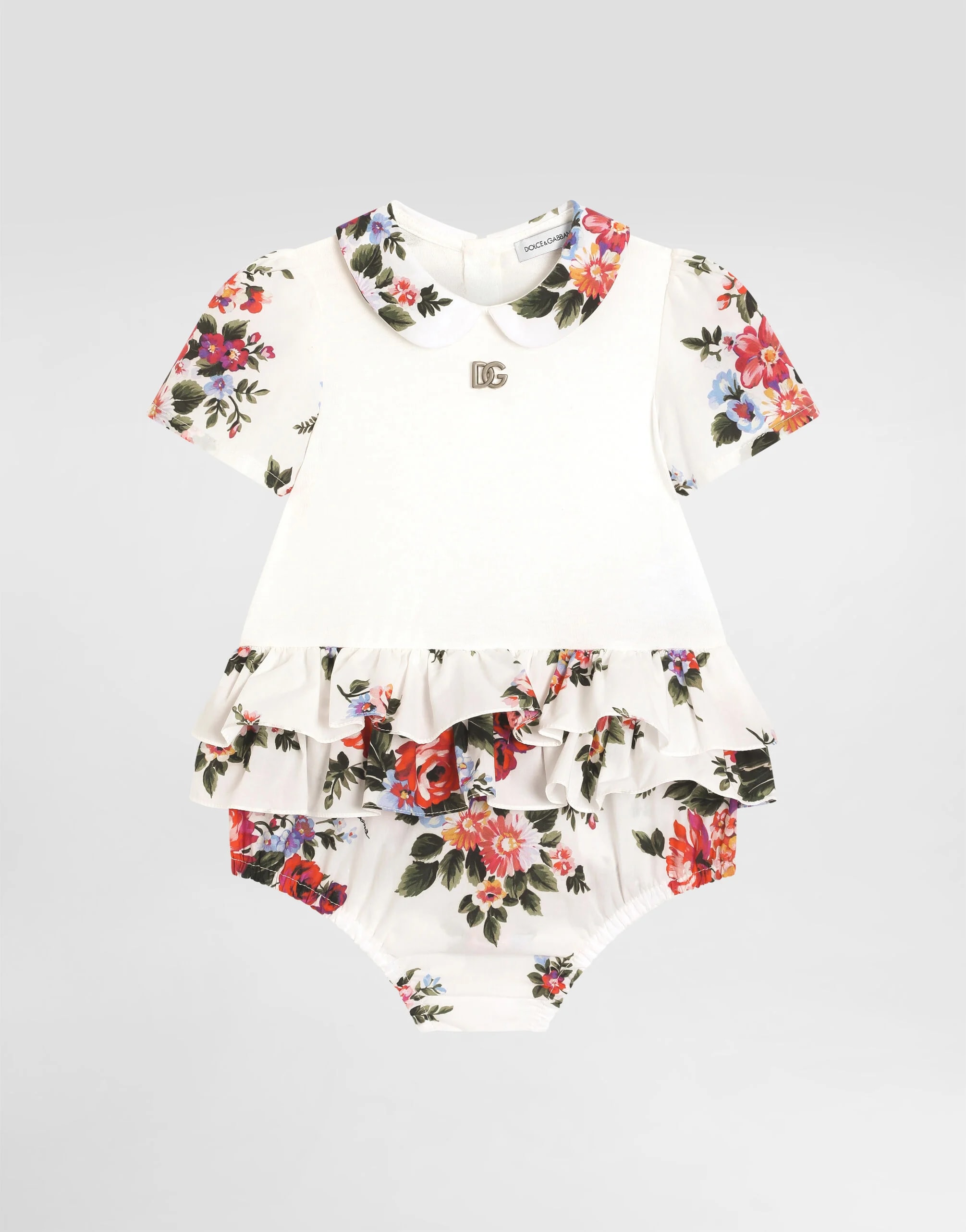 Dolce & Gabbana Kids Flower Bouquet Print Cotton Romper