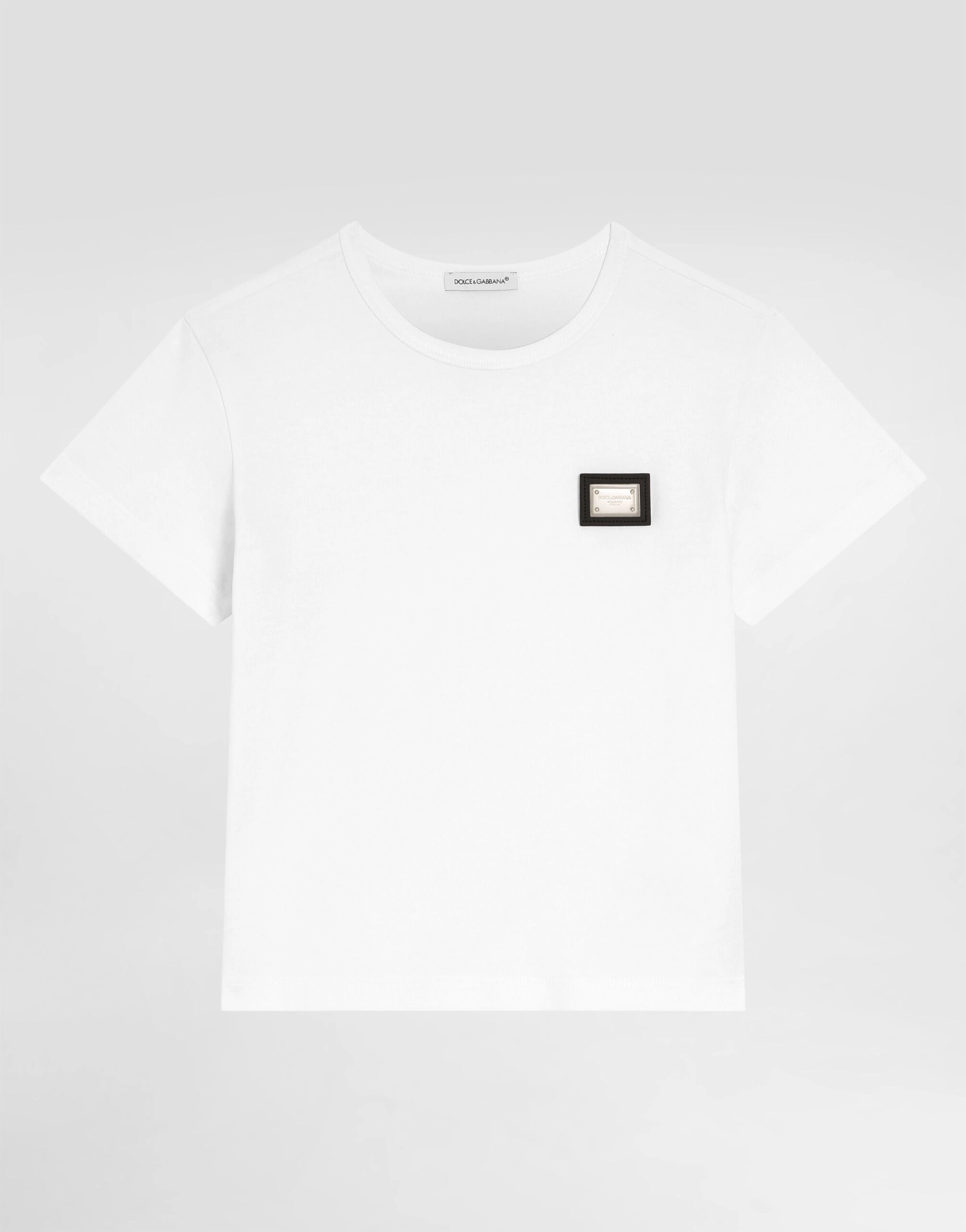 Dolce & Gabbana Kids Jersey T-Shirt with Logo Plate White