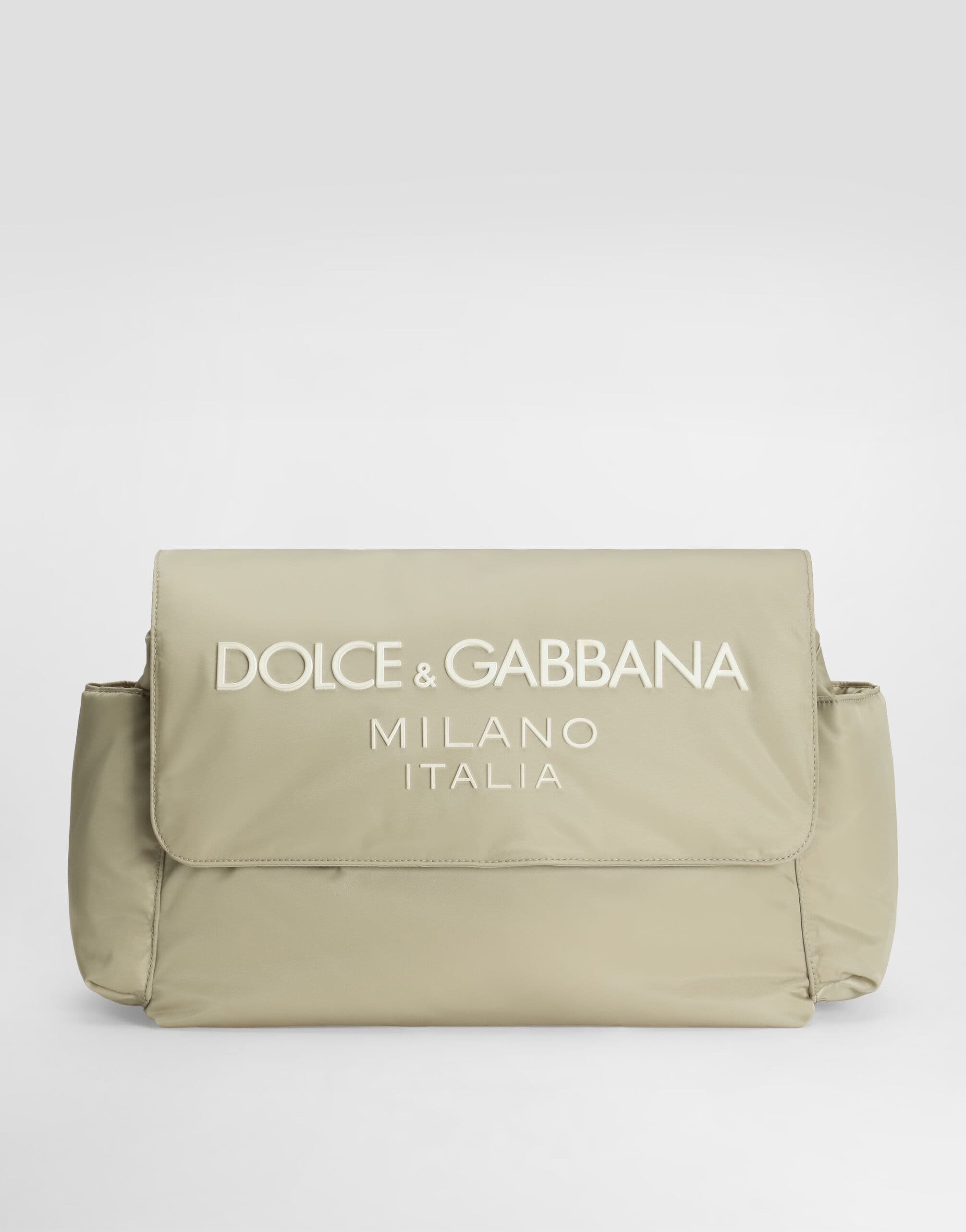 Dolce & Gabbana Kids Nylon Changing Mat Bag with Rubberized Dolce&Gabbana Logo Beige