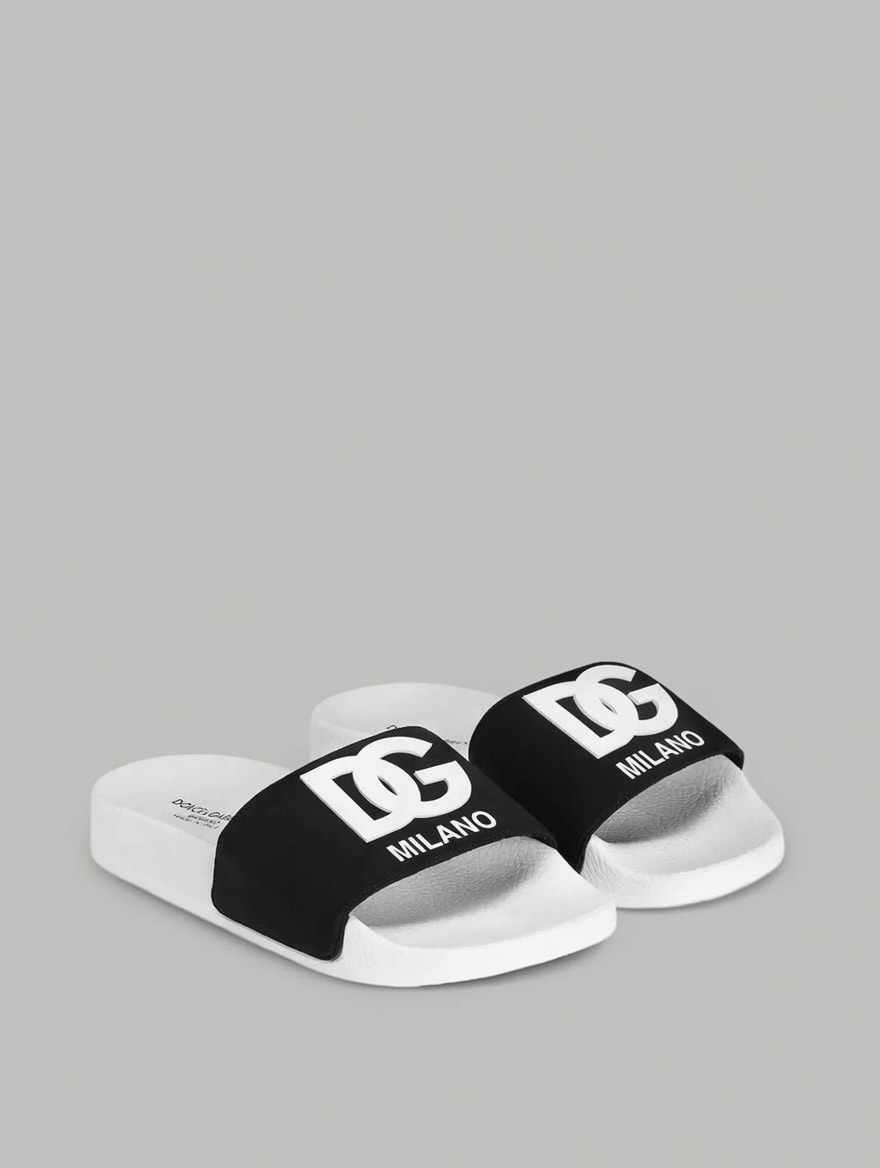 Dolce & Gabbana Kids White Slides with DG Milano Logo