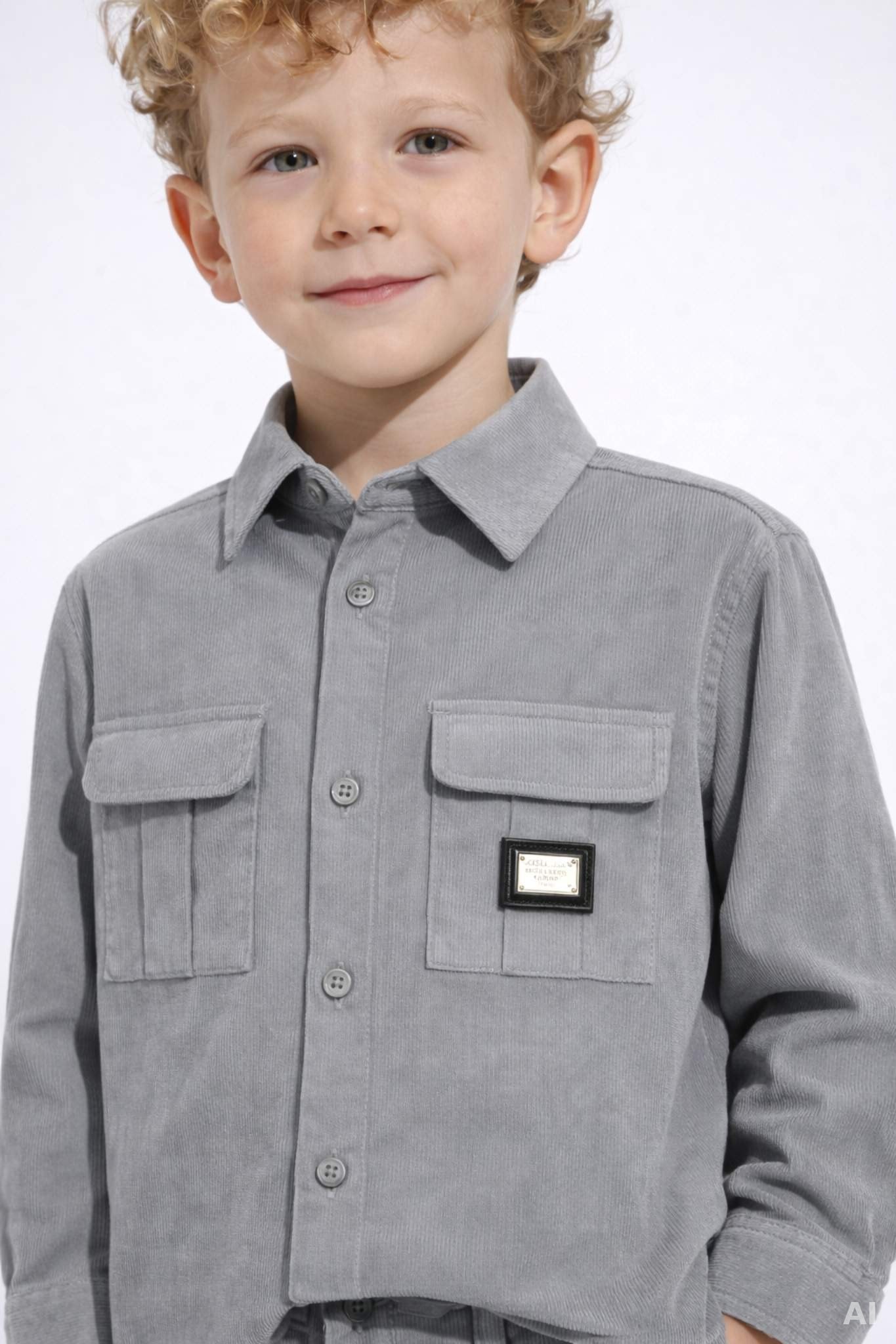 Dolce & Gabbana Kids long-sleeved grey corduroy shirt