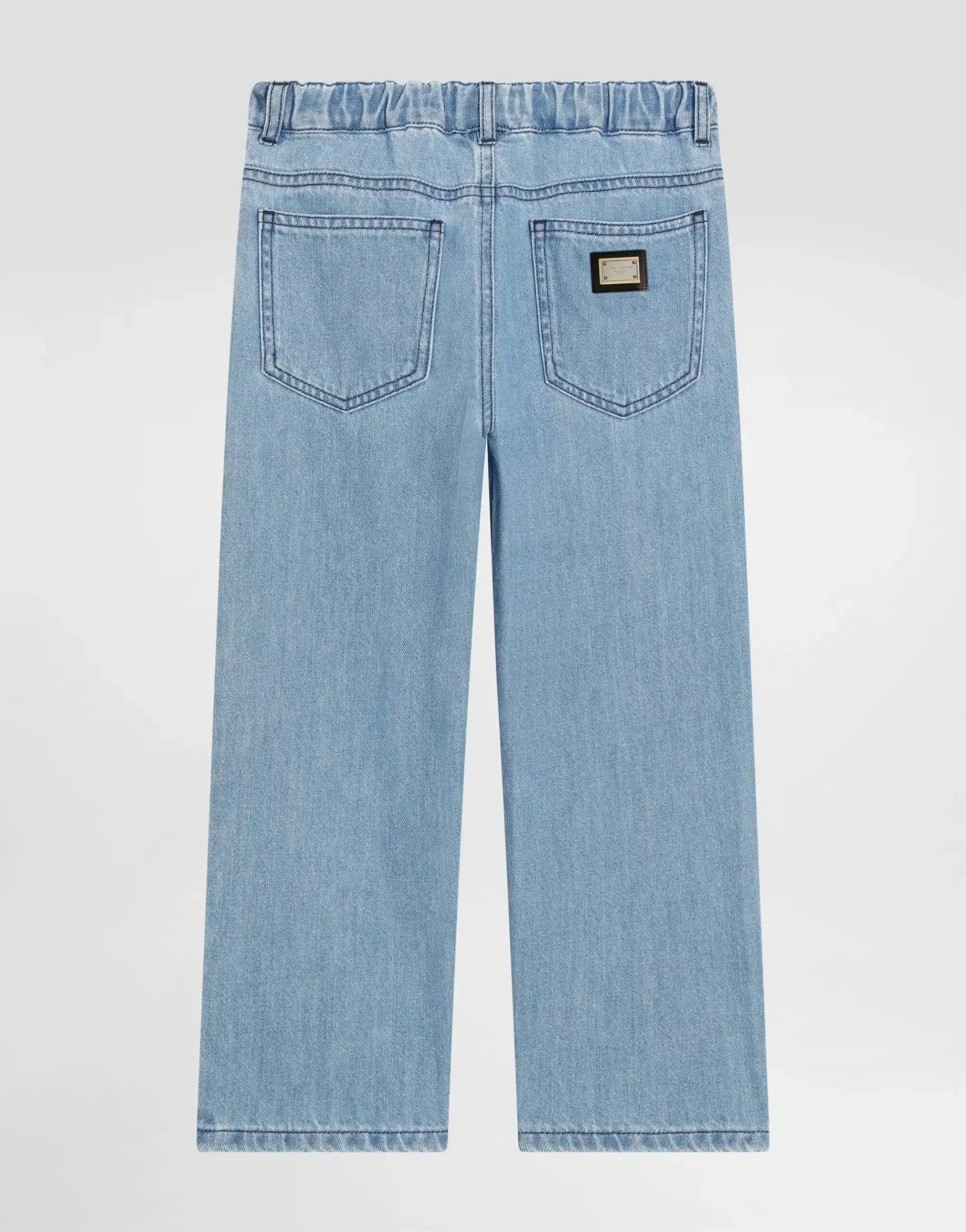 Dolce & Gabbana Kids Blue 5-Pocket Denim Trousers with Logo Plaque