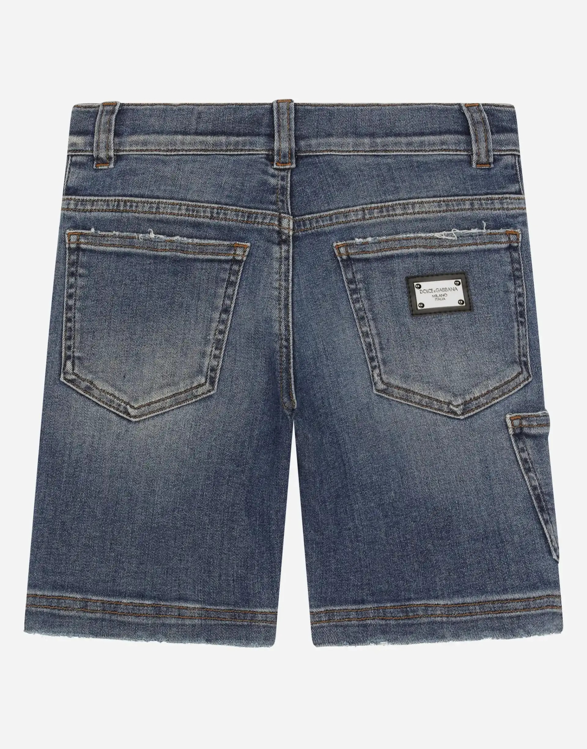 Dolce & Gabbana Kids Blue Wash Stretch Denim Bermuda shorts with pockets