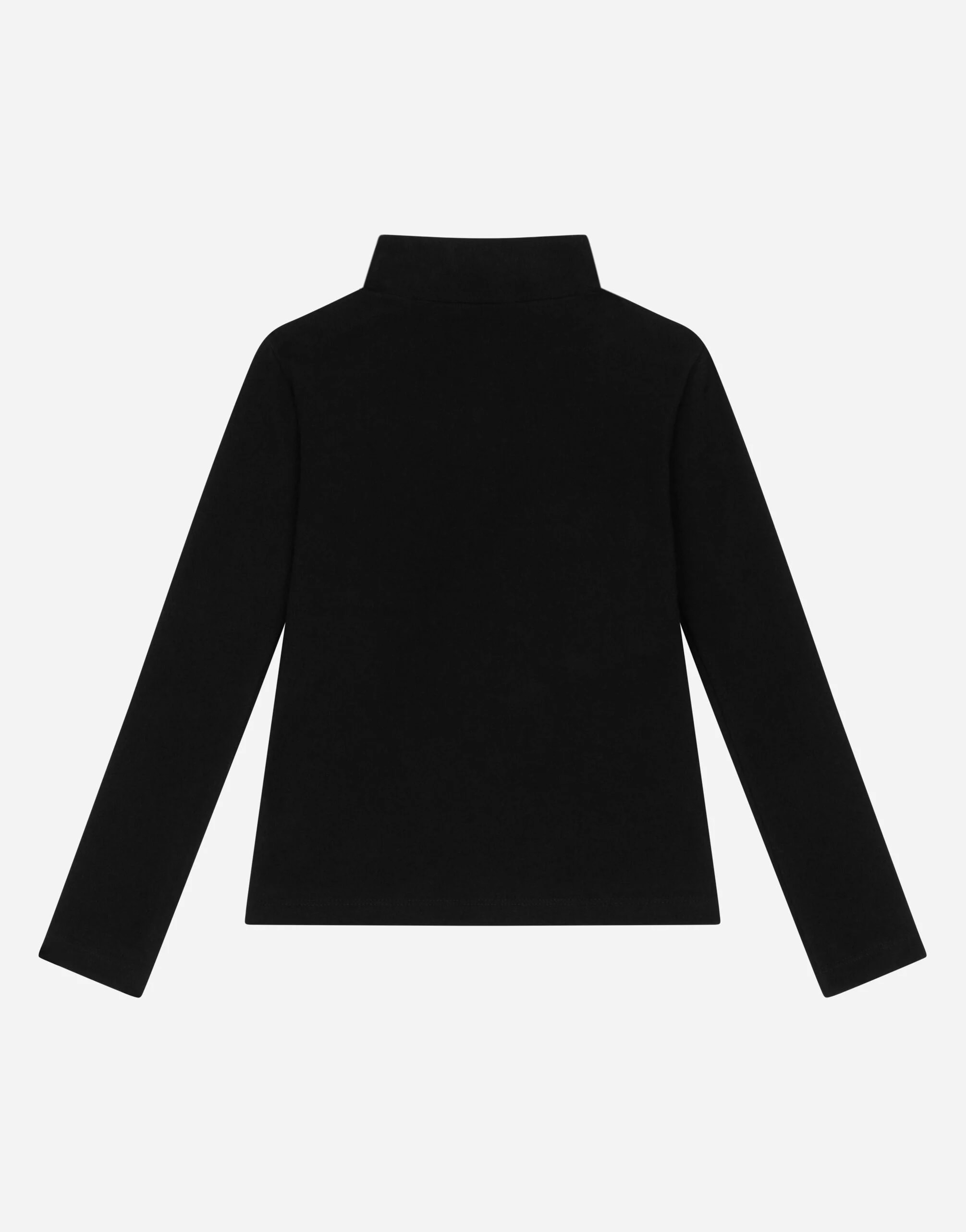 Dolce & Gabbana Kids Cotton Black Turtleneck with DG Logo Embroidery